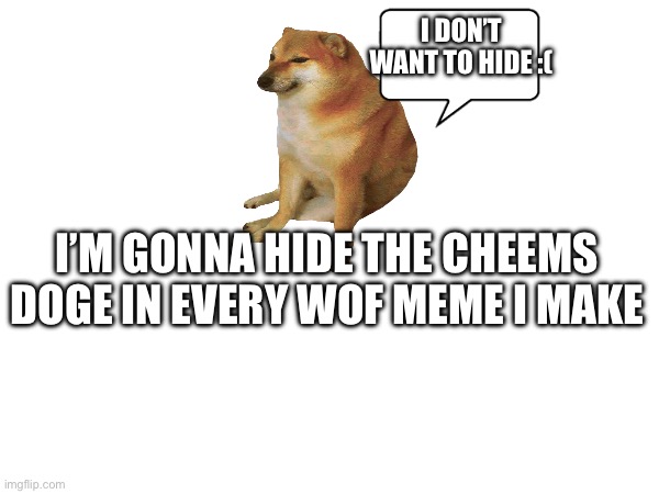 I DON’T WANT TO HIDE :(; I’M GONNA HIDE THE CHEEMS DOGE IN EVERY WOF MEME I MAKE | made w/ Imgflip meme maker