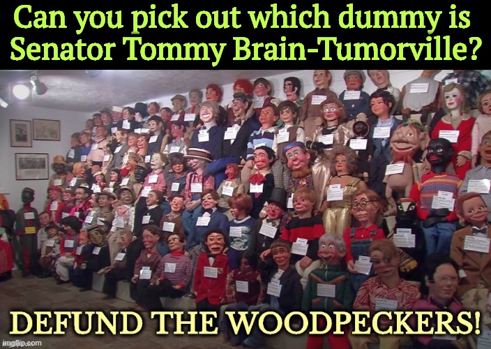 Ain't nobody dumber. | Can you pick out which dummy is 
Senator Tommy Brain-Tumorville? | image tagged in tommy tuberville,stupid,dumb,neo-nazis | made w/ Imgflip meme maker