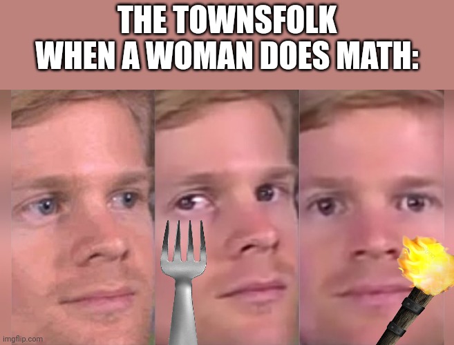 Please | THE TOWNSFOLK WHEN A WOMAN DOES MATH: | image tagged in fourth wall breaking white guy | made w/ Imgflip meme maker