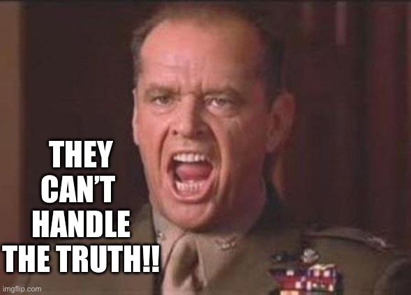 Jack Nicholson | THEY CAN’T 
HANDLE
THE TRUTH!! | image tagged in jack nicholson | made w/ Imgflip meme maker