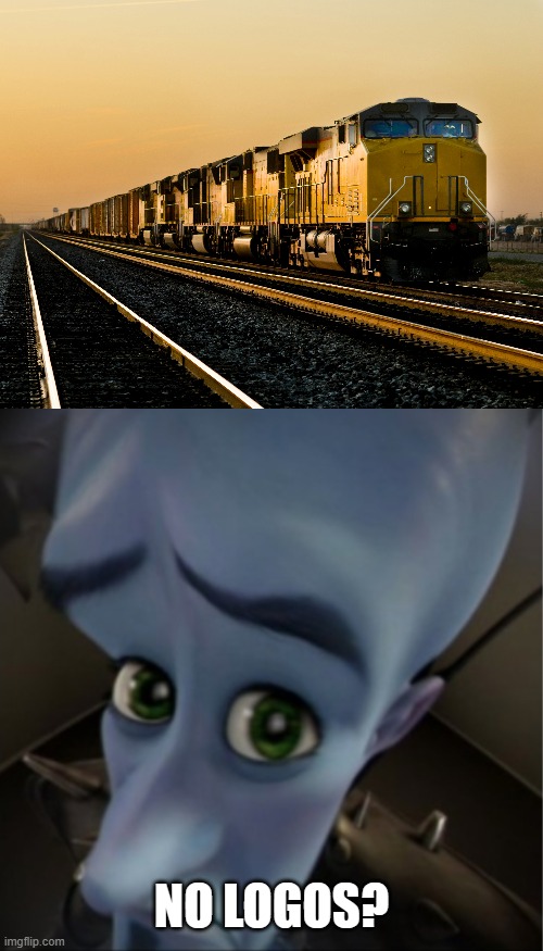 Train stock images, am I right? | NO LOGOS? | image tagged in megamind peeking,railfan,foamer,clipart,stock image | made w/ Imgflip meme maker