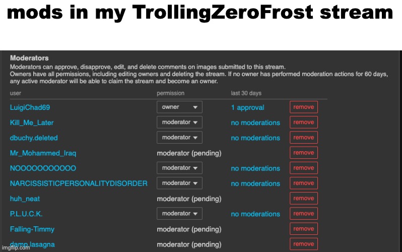who wanna join? | mods in my TrollingZeroFrost stream | made w/ Imgflip meme maker