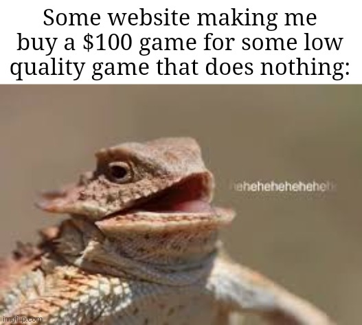 What a waste of money | Some website making me buy a $100 game for some low quality game that does nothing: | image tagged in heheheheh dragon,memes,relatable memes,rickroll,so true memes,never gonna give you up | made w/ Imgflip meme maker