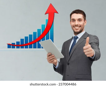 High Quality Smiling guy pointing at upwards graph Blank Meme Template