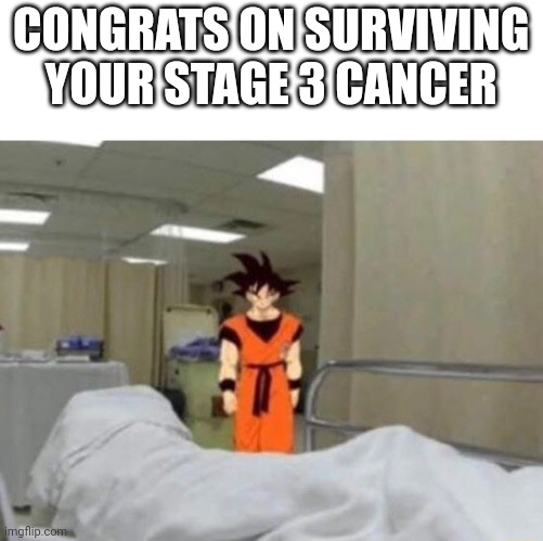 I heard your cancer is strong | CONGRATS ON SURVIVING YOUR STAGE 3 CANCER | image tagged in dragon ball z | made w/ Imgflip meme maker