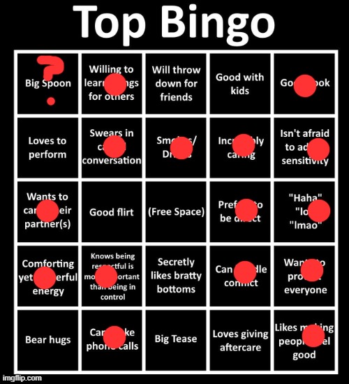 guess i am a top, also wtf does 'big spoon' mean? | image tagged in top bingo | made w/ Imgflip meme maker