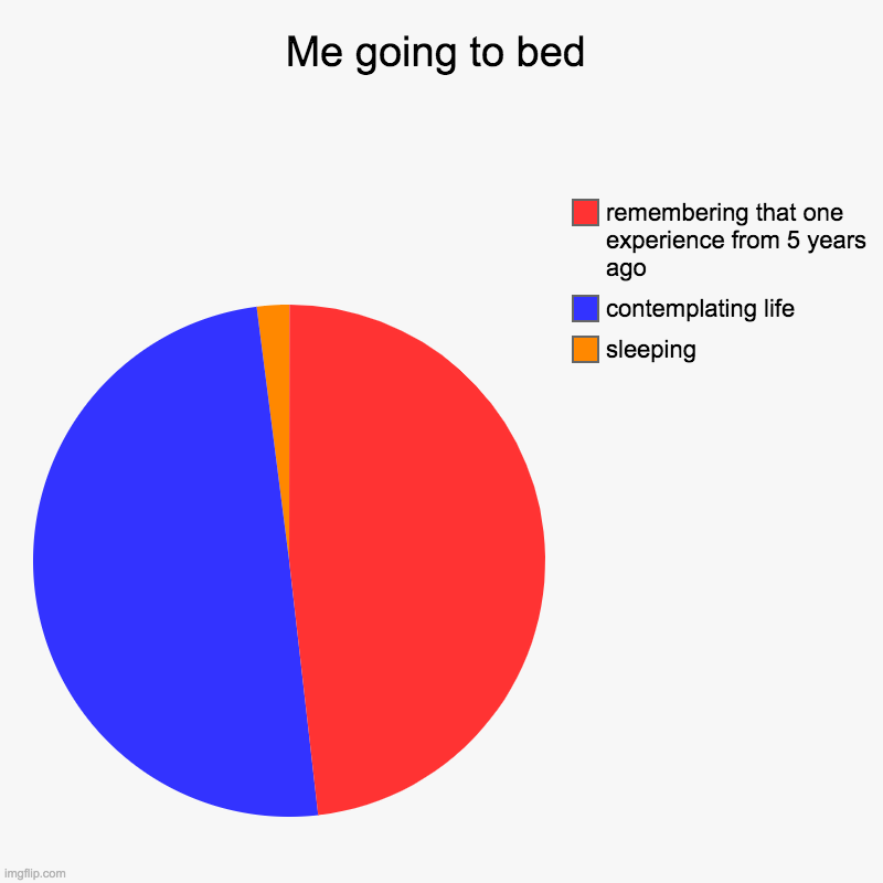 Me going to bed | sleeping, contemplating life, remembering that one experience from 5 years ago | image tagged in charts,pie charts | made w/ Imgflip chart maker