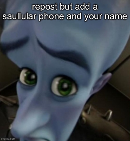 blop | repost but add a saullular phone and your name | image tagged in megamind no bitches | made w/ Imgflip meme maker
