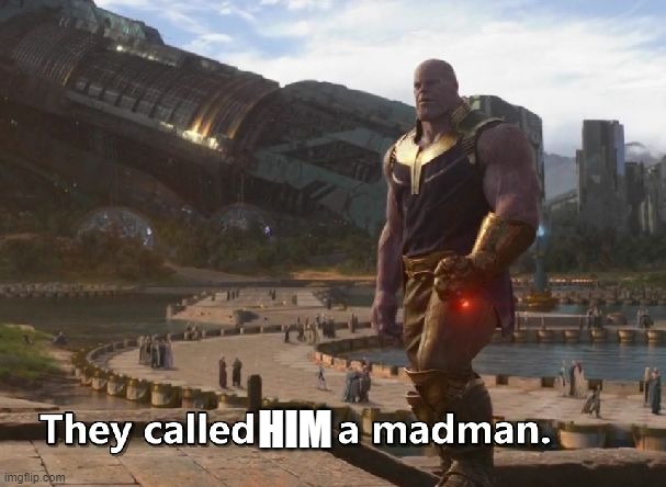 Thanos they called me a madman | HIM | image tagged in thanos they called me a madman | made w/ Imgflip meme maker