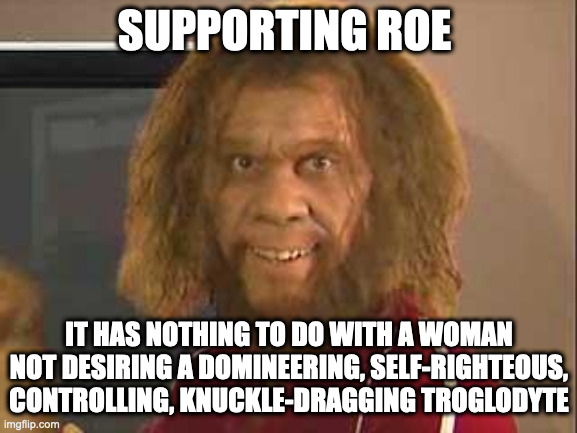 Roe V Wade | SUPPORTING ROE; IT HAS NOTHING TO DO WITH A WOMAN NOT DESIRING A DOMINEERING, SELF-RIGHTEOUS, CONTROLLING, KNUCKLE-DRAGGING TROGLODYTE | image tagged in caveman | made w/ Imgflip meme maker