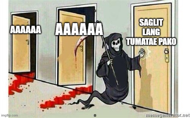 Grim Reaper Knocking Door | SAGLIT LANG TUMATAE PAKO; AAAAAA; AAAAAA | image tagged in grim reaper knocking door | made w/ Imgflip meme maker