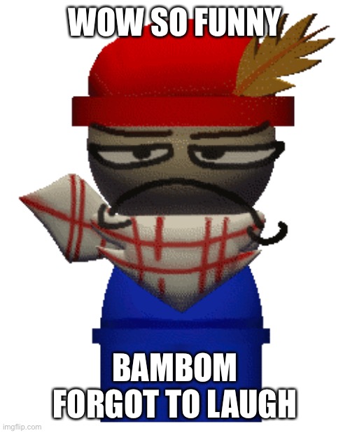 Bambom is not impressed | WOW SO FUNNY BAMBOM FORGOT TO LAUGH | image tagged in bambom is not impressed | made w/ Imgflip meme maker