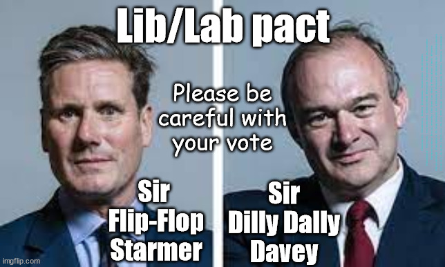 Flip-Flop StarmerDilly-Dally Davey | Lib/Lab pact; #Immigration #Starmerout #Labour #JonLansman #wearecorbyn #KeirStarmer #DianeAbbott #McDonnell #cultofcorbyn #labourisdead #Momentum #labourracism #socialistsunday #nevervotelabour #socialistanyday #Antisemitism #Savile #SavileGate #Paedo #Worboys #GroomingGangs #Paedophile #IllegalImmigration #Immigrants #Invasion #StarmerResign #Starmeriswrong #SirSoftie #SirSofty #PatCullen #Cullen #RCN #nurse #nursing #strikes #SueGray #EdDavey #LibLabPact; Please be
careful with
your vote; Sir 
Flip-Flop
Starmer; Sir
Dilly Dally
Davey | image tagged in starmer davey,lib lab pact,labourisdead,cultofcorbyn,brexit rejoin eu,starmerout getstarmerout | made w/ Imgflip meme maker