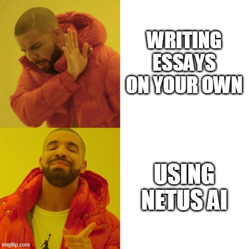 Drake Blank | WRITING ESSAYS ON YOUR OWN; USING NETUS AI | image tagged in drake blank | made w/ Imgflip meme maker