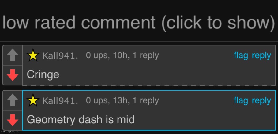 The worst Commenter in imgflip history (It was Kall941's Imposter) | image tagged in low rated comment dark mode version,imgflip,low rated comment,memes | made w/ Imgflip meme maker