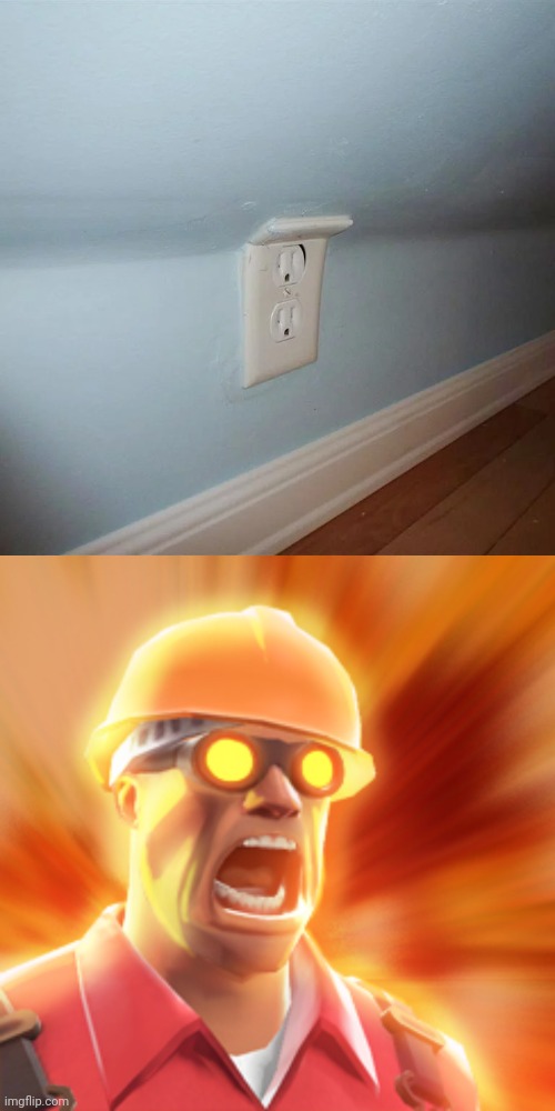 Outlet on wall fail | image tagged in tf2 engineer,outlet,socket,wall,you had one job,memes | made w/ Imgflip meme maker