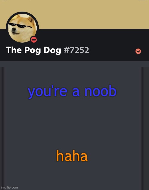 epic doggos epic discord temp | you're a noob; haha | image tagged in epic doggos epic discord temp | made w/ Imgflip meme maker