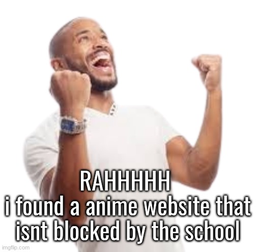 idk (IIYW note: i don't really care, but good for you) | RAHHHHH 
i found a anime website that isnt blocked by the school | image tagged in less goo | made w/ Imgflip meme maker