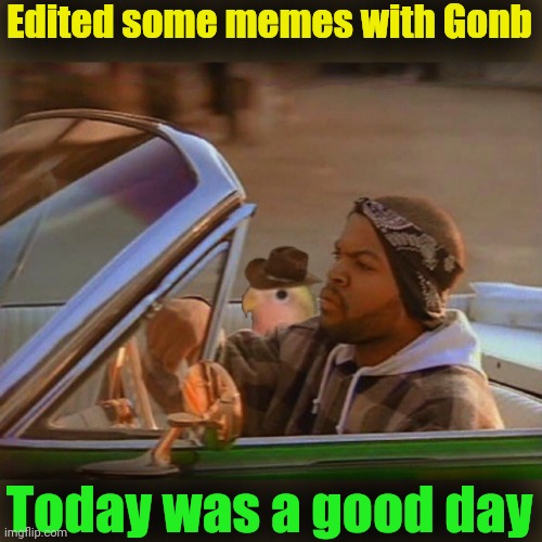 Gonb ridin' shotgun | Edited some memes with Gonb Today was a good day | image tagged in today was a good day,gonb,ice cube,shotgun | made w/ Imgflip meme maker