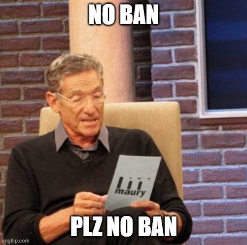 no ban plz | NO BAN; PLZ NO BAN | image tagged in memes,maury lie detector,y u no | made w/ Imgflip meme maker