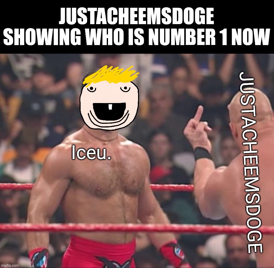 Congratulations to JustaCheemsDoge | JUSTACHEEMSDOGE SHOWING WHO IS NUMBER 1 NOW; JUSTACHEEMSDOGE; Iceu. | image tagged in hbk and austin flip off | made w/ Imgflip meme maker