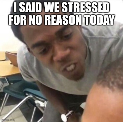 stress | I SAID WE STRESSED FOR NO REASON TODAY | image tagged in i said we sad today | made w/ Imgflip meme maker