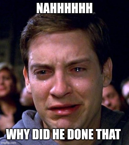 crying peter parker | NAHHHHHH WHY DID HE DONE THAT | image tagged in crying peter parker | made w/ Imgflip meme maker