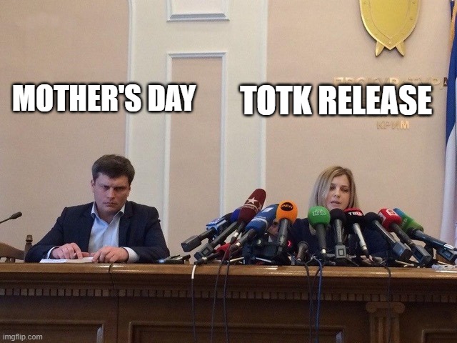 its kinda funny how much more hype there is for totk | MOTHER'S DAY; TOTK RELEASE | image tagged in reporter meme,the legend of zelda | made w/ Imgflip meme maker