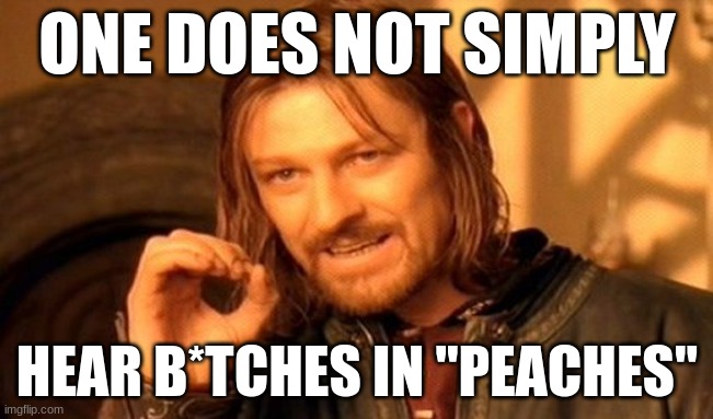 B I T - | ONE DOES NOT SIMPLY; HEAR B*TCHES IN "PEACHES" | image tagged in memes,one does not simply,super mario | made w/ Imgflip meme maker
