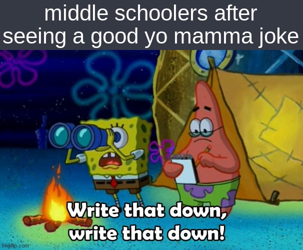 fr tho | middle schoolers after seeing a good yo mamma joke | image tagged in write that down | made w/ Imgflip meme maker
