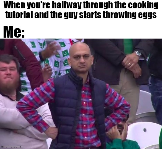 Nah?? | When you're halfway through the cooking tutorial and the guy starts throwing eggs; Me: | image tagged in disappointed man,howtobasic | made w/ Imgflip meme maker