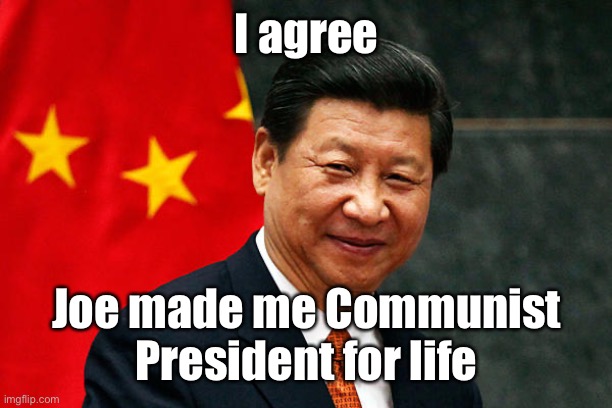 Xi Jinping | I agree Joe made me Communist President for life | image tagged in xi jinping | made w/ Imgflip meme maker