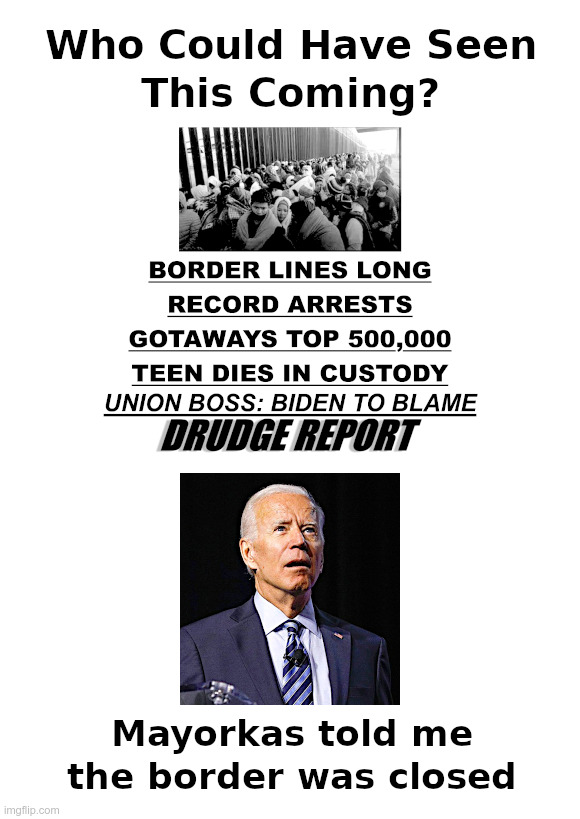 Who Could Have Seen This Coming? | image tagged in corrupt,joe biden,alejandro mayorkas,open borders,illegal immigrants,chaos | made w/ Imgflip meme maker