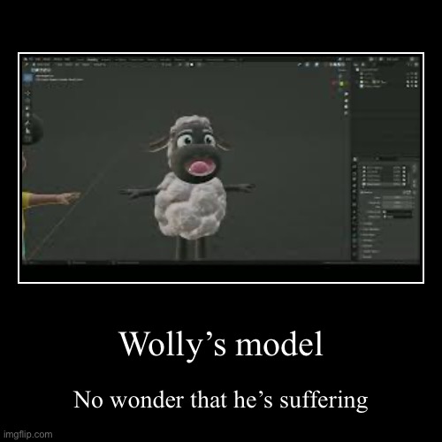 Wooly | Wolly’s model | No wonder that he’s suffering | image tagged in funny,demotivationals | made w/ Imgflip demotivational maker
