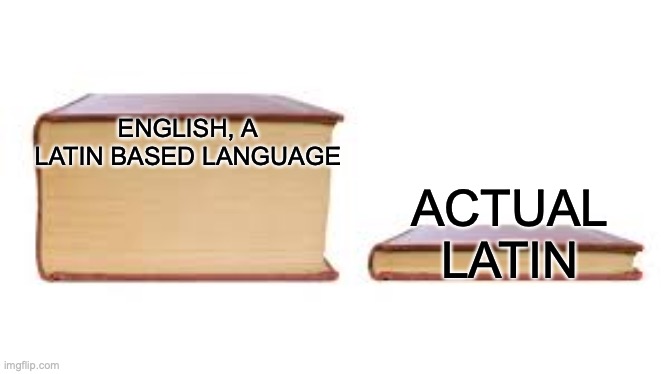 English language | ENGLISH, A LATIN BASED LANGUAGE; ACTUAL LATIN | image tagged in big book small book,memes | made w/ Imgflip meme maker