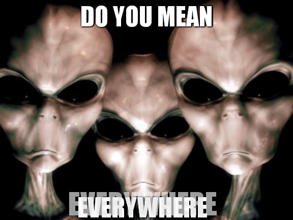 Angry aliens | DO YOU MEAN EVERYWHERE EVERYWHERE | image tagged in angry aliens | made w/ Imgflip meme maker