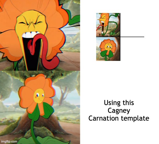 It's from the Living Tombstone - Floral Fury Remix. I love the Cuphead game. | Using this Cagney Carnation template | image tagged in cagney carnation meme - front view,new template | made w/ Imgflip meme maker