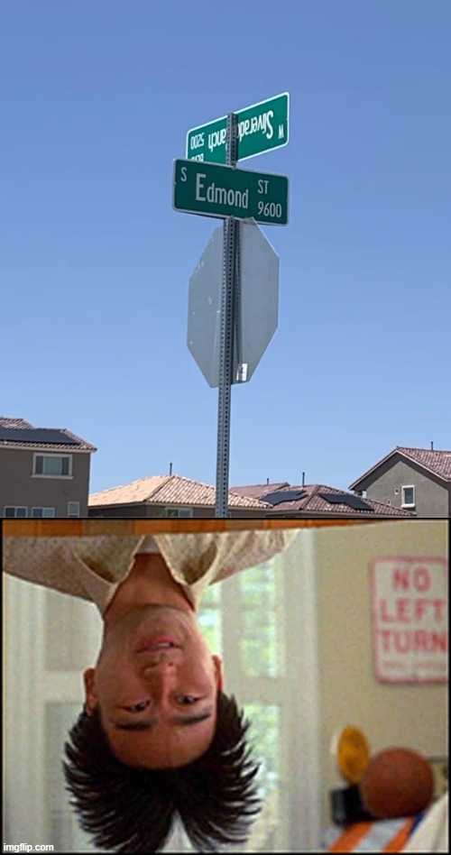 Put the street signs up, boss. Down, too. | image tagged in long duck dong upside down,you had one job,memes,funny | made w/ Imgflip meme maker