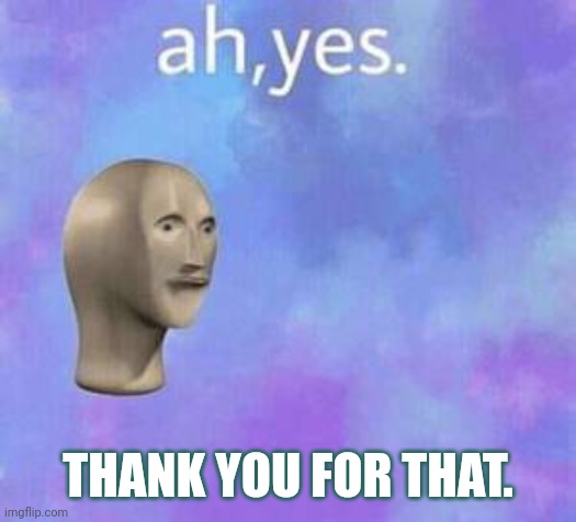 Ah yes | THANK YOU FOR THAT. | image tagged in ah yes | made w/ Imgflip meme maker