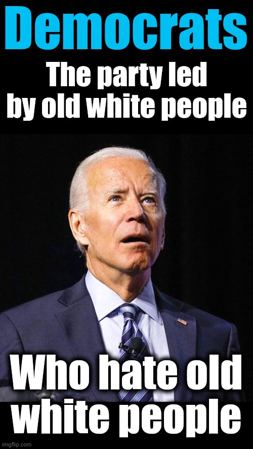 Do the democrats make sense to ANYONE?! | Democrats; The party led by old white people; Who hate old
white people | image tagged in joe biden,democrats,old white people,dementia | made w/ Imgflip meme maker