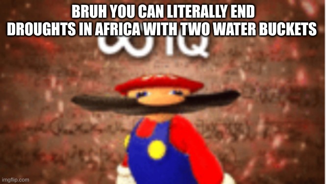Infinite IQ | BRUH YOU CAN LITERALLY END DROUGHTS IN AFRICA WITH TWO WATER BUCKETS | image tagged in infinite iq | made w/ Imgflip meme maker