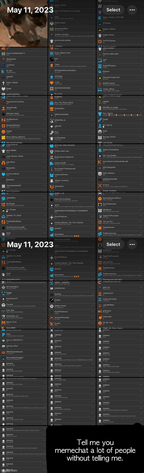 Ignore the random cat | Tell me you memechat a lot of people without telling me. | made w/ Imgflip meme maker