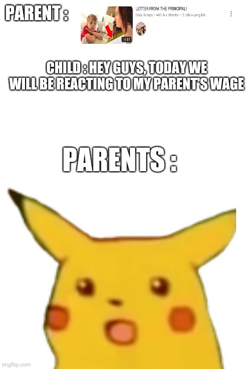Give the youtube video a big fat backlash | PARENT :; CHILD : HEY GUYS, TODAY WE WILL BE REACTING TO MY PARENT'S WAGE; PARENTS : | image tagged in can you guys give backlash to the video | made w/ Imgflip meme maker