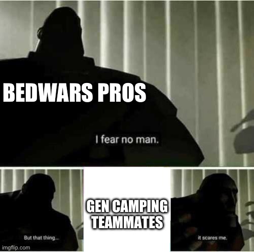 Facts | BEDWARS PROS; GEN CAMPING TEAMMATES | image tagged in i fear no man | made w/ Imgflip meme maker