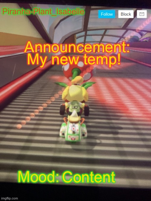 Hooray! My new announcement template! | My new temp! Content | image tagged in isabelle animal crossing announcement | made w/ Imgflip meme maker