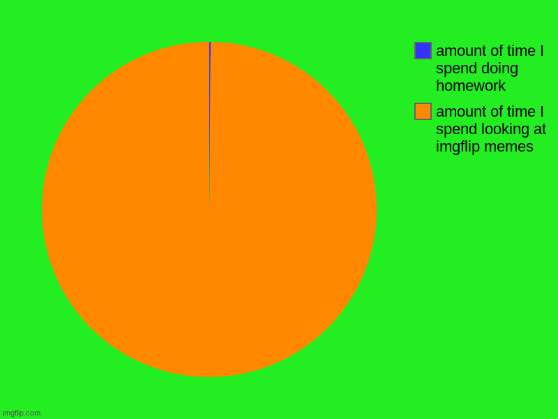 amount of time I spend looking at imgflip memes, amount of time I spend doing homework | image tagged in charts,pie charts | made w/ Imgflip chart maker