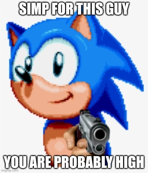 Sonic gun pointed | SIMP FOR THIS GUY YOU ARE PROBABLY HIGH | image tagged in sonic gun pointed | made w/ Imgflip meme maker