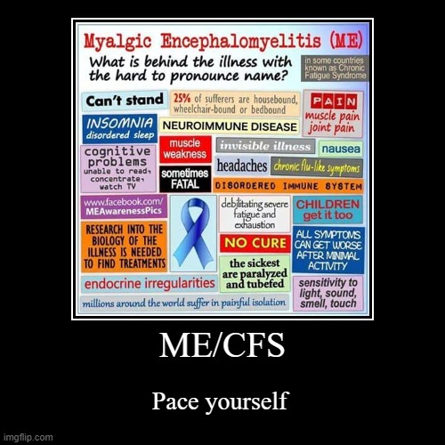 Me/cfs | ME/CFS | Pace yourself | image tagged in funny,demotivationals | made w/ Imgflip demotivational maker