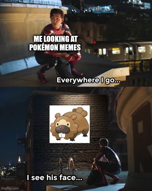 Its the starter pack of memes | ME LOOKING AT POKÉMON MEMES | image tagged in everywhere i go i see his face,pokemon | made w/ Imgflip meme maker