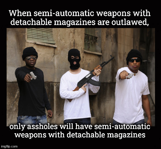 When guns are outlawed, only outlaws will have guns | image tagged in gun control,semi-automatic weapons | made w/ Imgflip meme maker